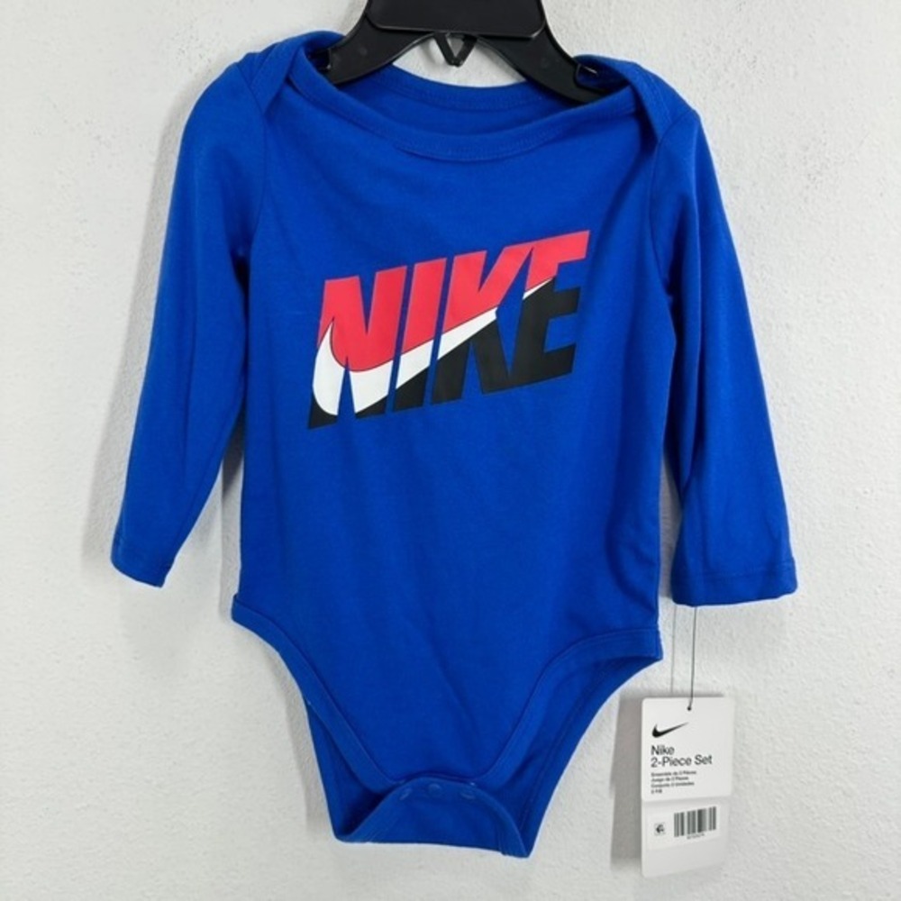 Nike Baby 12M Bodysuit Blue Logo Long Sleeve Infant One Piece Bodysuit NWT